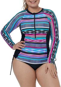 img 2 attached to 👙 XAKALAKA Zip Front Rashguard: Trendy Multicolor Striped Women's Swimwear & Cover Up