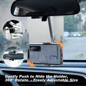 img 3 attached to 📱 Retractable Rearview Mirror Car Phone Mount - Universal 360° Rotation, Adjustable for 70mm-100mm Width Phones, Compatible with 4.0"-6.1" Phone Sizes, Headrest Stand Car Phone Holder - Black