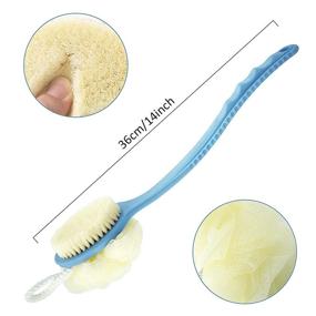 img 2 attached to 🚿 2-in-1 Long Handled Body Brush for Shower - Bristles and Loofah Back Scrubber, Improve Skin Health for Men and Women, 14" Size, 1 Pack (Blue)