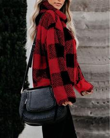 img 1 attached to 👚 Stylish Womens Buffalo Plaid Sweatshirt: Checkered Fleece Quarter Zip with Pocketed Pullover Jacket Coat