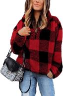 👚 stylish womens buffalo plaid sweatshirt: checkered fleece quarter zip with pocketed pullover jacket coat logo