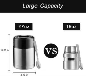 img 1 attached to 🍱 Stainless Steel Vacuum Food Thermos - 27oz Wide Mouth Soup Container with Spoon - Insulated and Leak Proof - Ideal Lunch Flask for Kids and Adults (Silver)