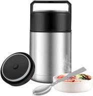 🍱 stainless steel vacuum food thermos - 27oz wide mouth soup container with spoon - insulated and leak proof - ideal lunch flask for kids and adults (silver) логотип