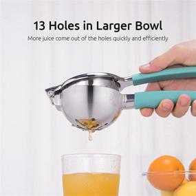 img 1 attached to 🍋 U-Taste 18/8 Stainless Steel Lemon Squeezer with 13 Holes, Non-Slip Silicone Handle, Large Capacity Heavy-Duty Metal Lime Orange Citrus Manual Hand Press Juicer - Aqua Sky