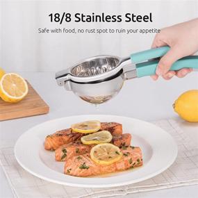 img 2 attached to 🍋 U-Taste 18/8 Stainless Steel Lemon Squeezer with 13 Holes, Non-Slip Silicone Handle, Large Capacity Heavy-Duty Metal Lime Orange Citrus Manual Hand Press Juicer - Aqua Sky