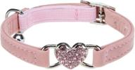 😺 bingpet diamond cat collar: adjustable velvet kitten collar with crystal heart charm, bells for safety logo