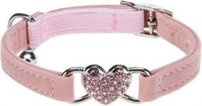 img 4 attached to 😺 BINGPET Diamond Cat Collar: Adjustable Velvet Kitten Collar with Crystal Heart Charm, Bells for Safety