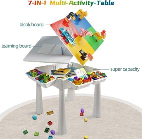 img 3 attached to Multi-Purpose Kids Building Block Activity Table and Chair Set with Storage - Includes 1 Chair & 100pcs Large Bricks: Perfect for Indoor Activities, Dining, Games, Homework, Outdoor Water Play, and Play Sand Fun