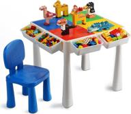 multi-purpose kids building block activity table and chair set with storage - includes 1 chair & 100pcs large bricks: perfect for indoor activities, dining, games, homework, outdoor water play, and play sand fun logo