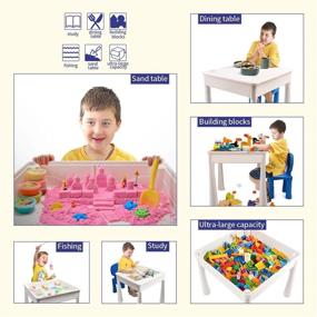 img 1 attached to Multi-Purpose Kids Building Block Activity Table and Chair Set with Storage - Includes 1 Chair & 100pcs Large Bricks: Perfect for Indoor Activities, Dining, Games, Homework, Outdoor Water Play, and Play Sand Fun