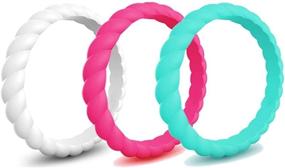img 4 attached to 💍 Caiyao 3-Pack Thin Rubber Wedding Rings - Stackable Braided Silicone Bands for Women, Fashionable & Colorful Athletic Ring Sets - Comfortable Fit, Skin-Safe & Affordable