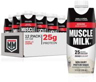 молочный коктейль muscle milk настоящий ванильный крем: 12 штук, 25 г протеина, 11 жидких унций - улучшите свою тренировку с высококачественным протеином! логотип