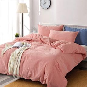 img 4 attached to 🛏️ TEWENE 100% Washed Cotton Duvet Cover Set - Luxury Solid Reddish Orange 3-Piece Bedding Set with Buttons Closure - Queen Size, Soft & Breathable - Includes 1 Duvet Cover and 2 Pillowcases (90x90 inches)