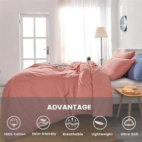 img 2 attached to 🛏️ TEWENE 100% Washed Cotton Duvet Cover Set - Luxury Solid Reddish Orange 3-Piece Bedding Set with Buttons Closure - Queen Size, Soft & Breathable - Includes 1 Duvet Cover and 2 Pillowcases (90x90 inches)