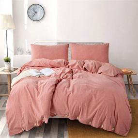 img 3 attached to 🛏️ TEWENE 100% Washed Cotton Duvet Cover Set - Luxury Solid Reddish Orange 3-Piece Bedding Set with Buttons Closure - Queen Size, Soft & Breathable - Includes 1 Duvet Cover and 2 Pillowcases (90x90 inches)