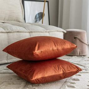 img 1 attached to 🛋️ Rythome Set of 2 Velvet Throw Pillow Cases - Comfortable Solid Cushion Covers for Sofa Couch and Bed - 18"x18", Rust