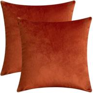 🛋️ rythome set of 2 velvet throw pillow cases - comfortable solid cushion covers for sofa couch and bed - 18"x18", rust logo