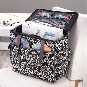 img 3 attached to Damask Large Rolling Sewing Machine Tote with 6 Storage Pockets - Stylish and Convenient Sewing Accessories Organizer