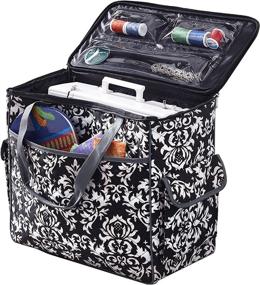 img 1 attached to Damask Large Rolling Sewing Machine Tote with 6 Storage Pockets - Stylish and Convenient Sewing Accessories Organizer