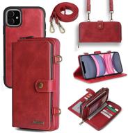 📱 misscase iphone 11 wallet case with card holder, multi-function 2-in-1 magnetic detachable wallet case, pu leather flip cover with lanyard and 13 card slots - red logo