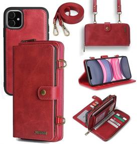 img 4 attached to 📱 Misscase iPhone 11 Wallet Case with Card Holder, Multi-Function 2-in-1 Magnetic Detachable Wallet Case, PU Leather Flip Cover with Lanyard and 13 Card Slots - Red