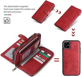 img 2 attached to 📱 Misscase iPhone 11 Wallet Case with Card Holder, Multi-Function 2-in-1 Magnetic Detachable Wallet Case, PU Leather Flip Cover with Lanyard and 13 Card Slots - Red