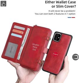 img 1 attached to 📱 Misscase iPhone 11 Wallet Case with Card Holder, Multi-Function 2-in-1 Magnetic Detachable Wallet Case, PU Leather Flip Cover with Lanyard and 13 Card Slots - Red