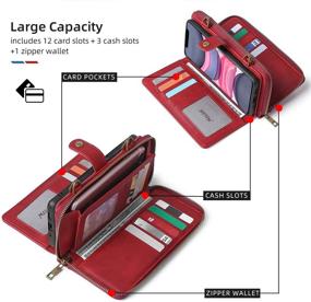 img 3 attached to 📱 Misscase iPhone 11 Wallet Case with Card Holder, Multi-Function 2-in-1 Magnetic Detachable Wallet Case, PU Leather Flip Cover with Lanyard and 13 Card Slots - Red