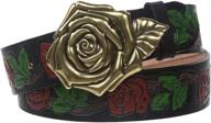 snap embossed roses leather belt women's accessories logo