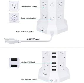 img 4 attached to 💪 Белый Powerjc Tower Полоса сетевых розеток с 12 розетками переменного тока и 6 USB-портами Защита от перенапряжения и Зарядные устройства