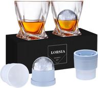 🥃 whiskey rocks glass set: 4 crystal bourbon glasses, 2 round big ice ball molds - perfect gift box for 11 oz old fashioned glasses, scotch cocktail rum cognac vodka liquor - unique gifts for men logo