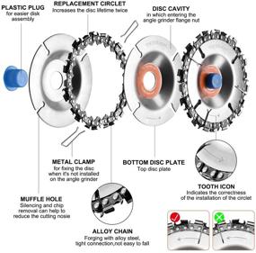 img 2 attached to 🪚 Wood Carving Discs: Replacement Chain & Grinding Wheel for Angle Grinder Attachment - DoubleSaw Teeth Shaper, 5/8" Inner Diameter - Ideal for Wood Cutting (4" or 4-1/2") - Includes Cut Resistant Gloves