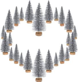 img 1 attached to 🎄 Pangda 42 Pieces Mini Christmas Tree Artificial Sisal Tabletop Sisal with Wood Base for Christmas Decoration, 4 Sizes - Silver