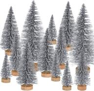 🎄 pangda 42 pieces mini christmas tree artificial sisal tabletop sisal with wood base for christmas decoration, 4 sizes - silver logo