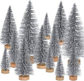 img 4 attached to 🎄 Pangda 42 Pieces Mini Christmas Tree Artificial Sisal Tabletop Sisal with Wood Base for Christmas Decoration, 4 Sizes - Silver