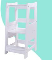 🪜 egree toddlers kitchen step stool with safety rail | kids wooden standing tower for kitchen counter and bathroom sink | adjustable 3 heights step up stool mothers' helper | solid wood construction | white logo