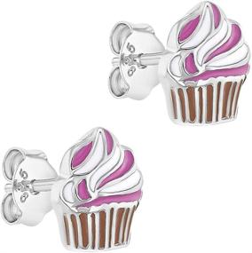 img 3 attached to 🧁 925 Sterling Silver Colorful Pink Enamel Cupcake Stud Earrings - Perfect Gift for Little Girls & Young Teens on Birthdays, Christmas & Special Celebrations - Hypoallergenic for Sensitive Ears