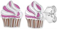 🧁 925 sterling silver colorful pink enamel cupcake stud earrings - perfect gift for little girls & young teens on birthdays, christmas & special celebrations - hypoallergenic for sensitive ears logo