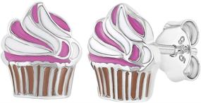 img 4 attached to 🧁 925 Sterling Silver Colorful Pink Enamel Cupcake Stud Earrings - Perfect Gift for Little Girls & Young Teens on Birthdays, Christmas & Special Celebrations - Hypoallergenic for Sensitive Ears