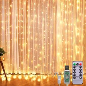 img 4 attached to Remote Control Window Curtain String Lights: 8 Modes, 9.8x9.8Ft 300 LED USB Plug in Copper Wire Lights for Bedroom Wedding Party Home Wall Decorations (Warm White)