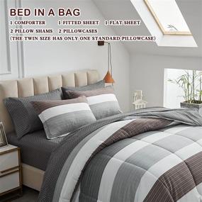 img 2 attached to 🛏️ Joyreap 7 Piece Bed in a Bag Full/Queen - Light Gray & Brown Stripes - Soft Microfiber Comforter Set for All Seasons