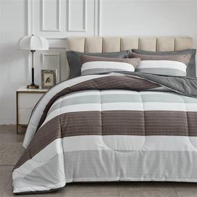 img 3 attached to 🛏️ Joyreap 7 Piece Bed in a Bag Full/Queen - Light Gray & Brown Stripes - Soft Microfiber Comforter Set for All Seasons