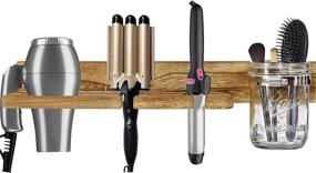 img 2 attached to 🧼 Wall Mounted Bathroom Hair Dryer Holder with Mason Jar - Farmhouse Wooden Organizer for Hair Styling Tools Including Flat Iron, Curling Wand, Hair Straighteners, and Brushes