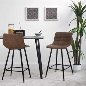 img 1 attached to 🪑 Set of 2 Industrial Pub Barstools with Faux Leather, Backrest, Footrest - Brown Armless Bar Stool Chairs by WISOICE