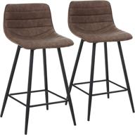 🪑 set of 2 industrial pub barstools with faux leather, backrest, footrest - brown armless bar stool chairs by wisoice logo