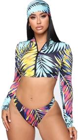 img 2 attached to 🌸 Floral Long Sleeve Tie Side 2-Piece Swimsuit for Women - Bathing Suit Swimwear