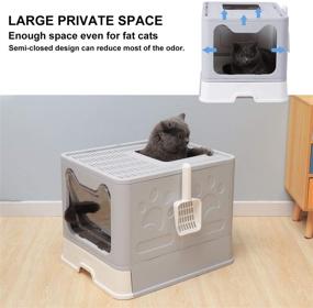 img 2 attached to Premium Large Foldable Cat Litter Box with Lid - Efficient & Anti-Splashing Cat Supplies - Top Entry Design - Includes Pet Plastic Scoop - Grey