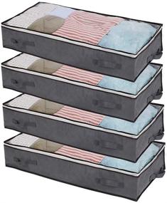 img 4 attached to 📦 JERIA 100L Underbed Storage Bags Organizer Container - 4-Pack, Foldable, Clear Window, Sturdy Zippers