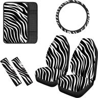 🐎 horseshoe zebra-printed car seat cover set for women and men | protective accessories with steering wheel cover, anti-slip center console armrest cover, and safely padded seatbelt pads | 6-piece set logo