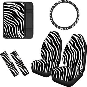 img 2 attached to 🐎 Horseshoe Zebra-Printed Car Seat Cover Set for Women and Men | Protective Accessories with Steering Wheel Cover, Anti-Slip Center Console Armrest Cover, and Safely Padded Seatbelt Pads | 6-Piece Set